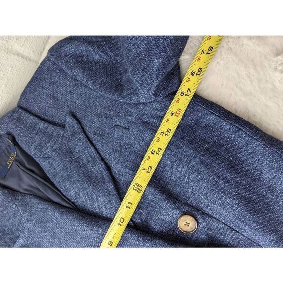 Polo Ralph Lauren Double- Breasted Linen Navy Chambray Long Blazer Coat Lightwei - Picture 7 of 10